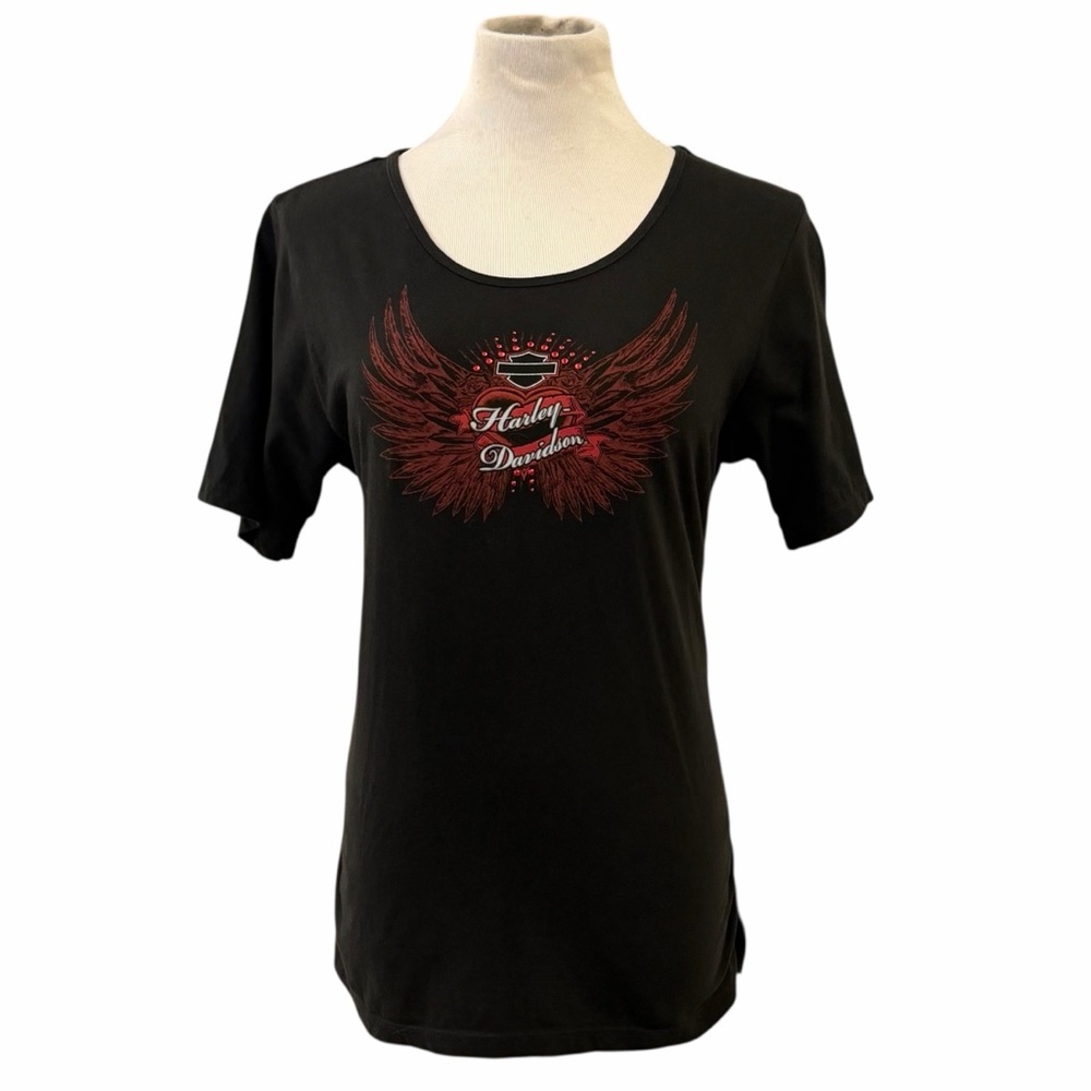 Harley-Davidson Black & Red Rhinestone Wings DOERFLERS HAYS, KANSAS Tee - XL